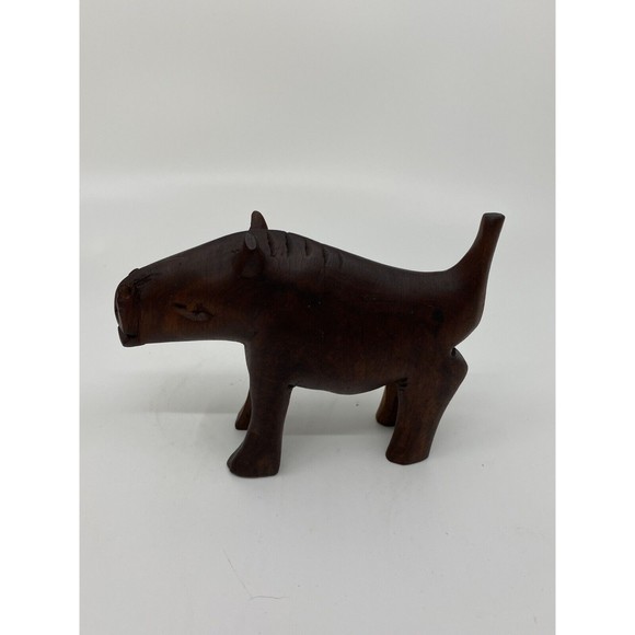 3 Wood Carved African Animals Primitive Unique Warthog Rhino Water Buffalo - Picture 2 of 12